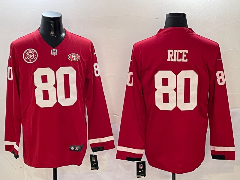Men San Francisco 49ers #80 Rice Red long sleeve 2024 Nike NFL Jersey style 01043->san francisco 49ers->NFL Jersey